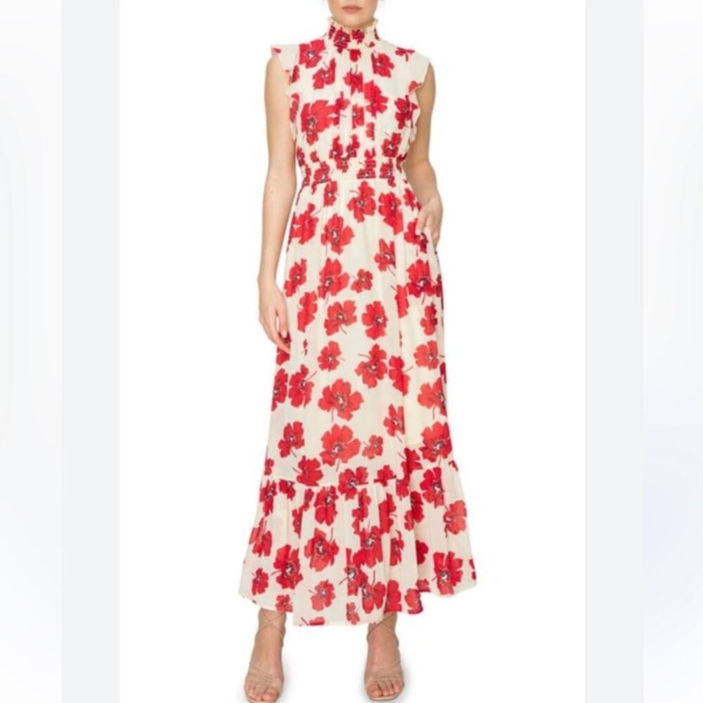 MELLODAY Women’s NEW Smocked‎ Mock Neck Tiered Maxi Dress | Size M